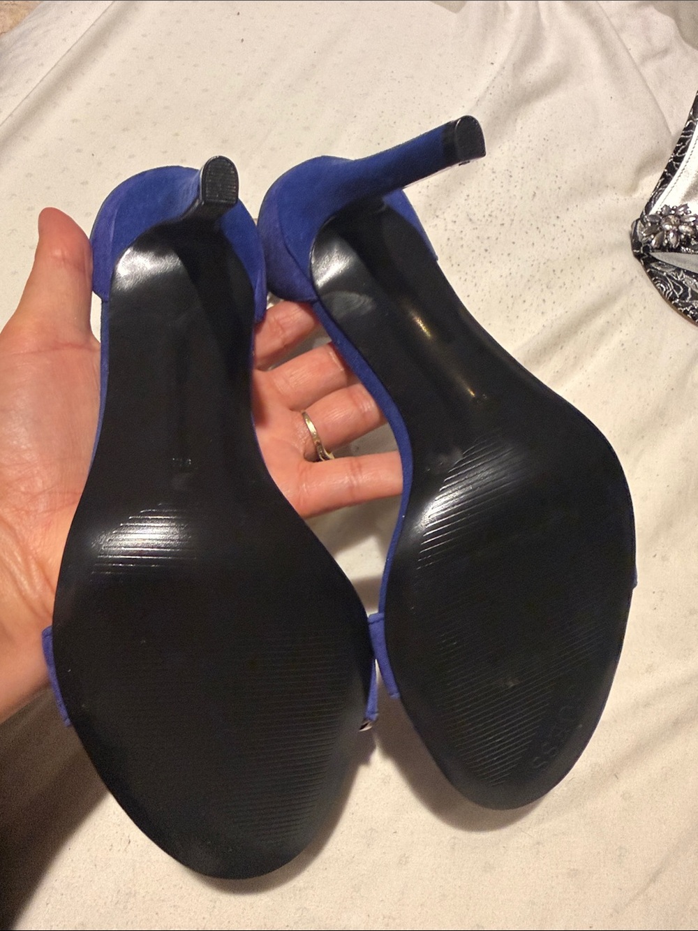 Guess Partyer Ankle Strap Heels Blue Silver Metallic High Sandal Heels 9 - Picture 7 of 7
